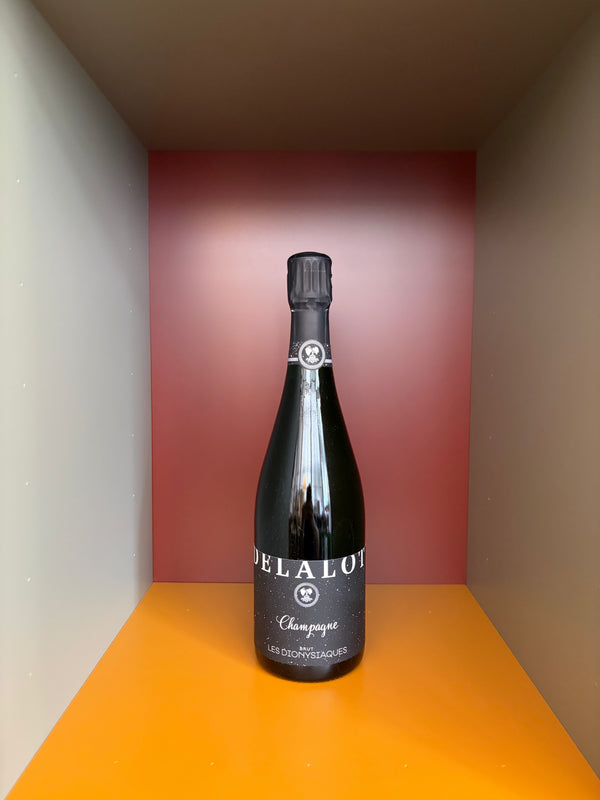 Eliane Delalot champagne bottle, Les Dionysiaques Brut 2022, front label visible