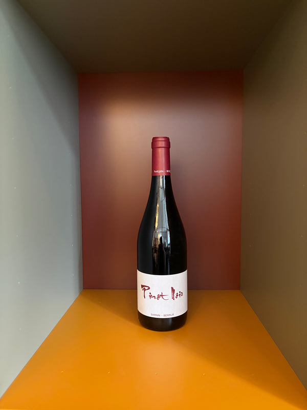 Sarnin-Berrux Pinot Noir 2022 wine bottle with red cap and dark label
