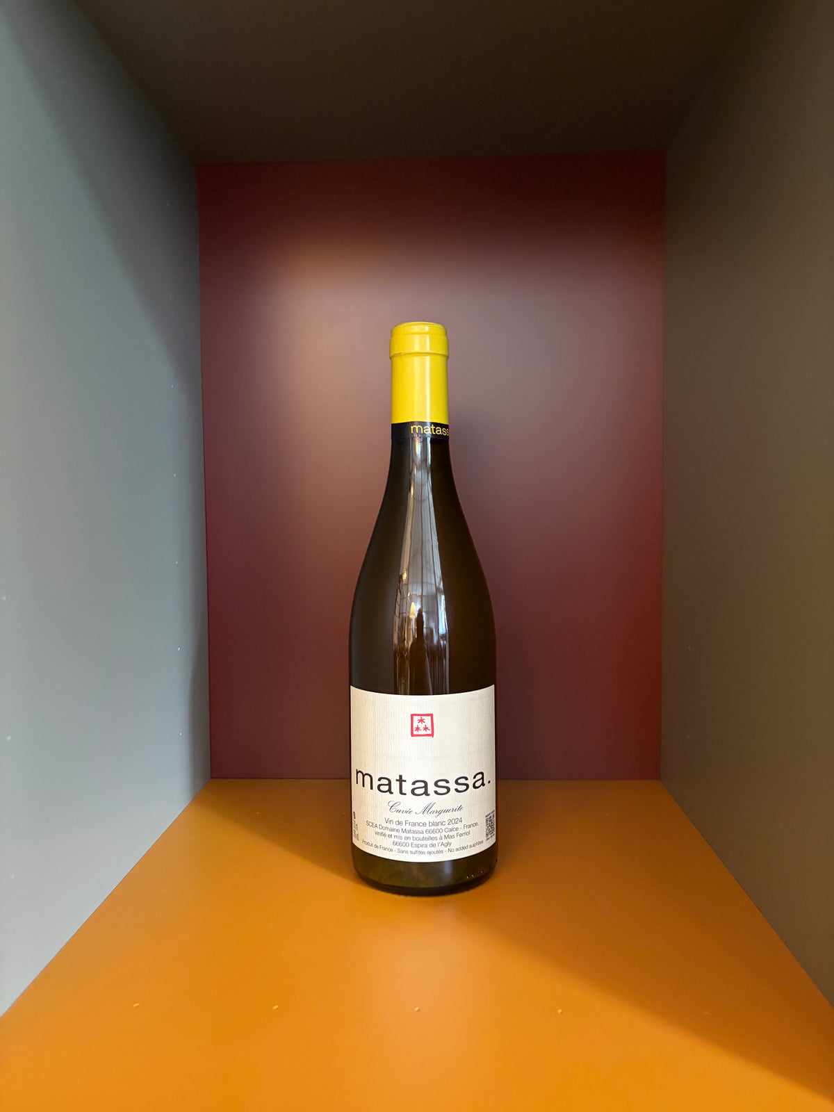 Matassa Cuvée Marguerite 2025 wine bottle with yellow cap and white label